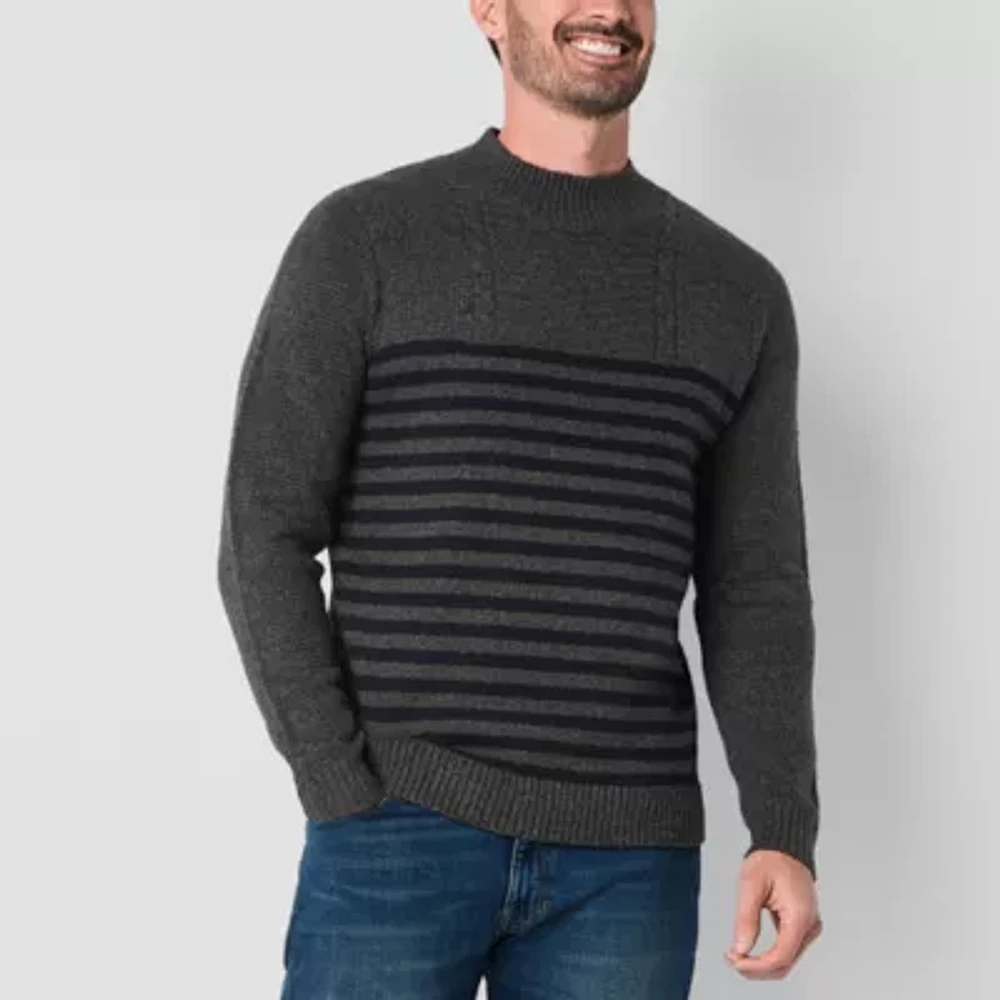 St. John's Bay Cozy Stripe Mens Crew Neck Long Sleeve Pullover Sweater