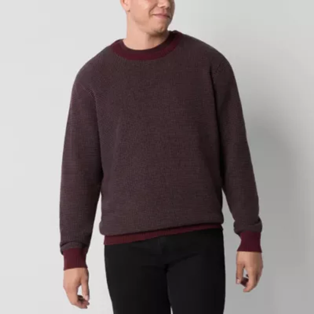 mutual weave Waffle Big and Tall Mens Crew Neck Long Sleeve Pullover Sweater