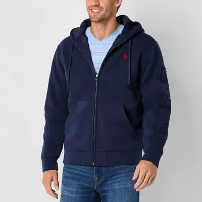 U.S. Polo Assn. Sherpa Wordmark Mens Long Sleeve Embroidered Lined Zipper Hoodie