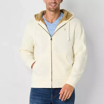 U.S. Polo Assn. Sherpa Wordmark Mens Long Sleeve Embroidered Lined Zipper Hoodie