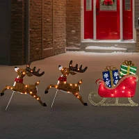 Northlight 3lighted Reindeer And Sleigh Christmas Yard Art