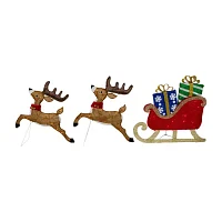 Northlight 3lighted Reindeer And Sleigh Christmas Yard Art