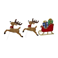 Northlight 3lighted Reindeer And Sleigh Christmas Yard Art