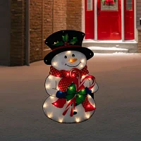 Northlight Prelit Snowman With Canes Christmas Yard Art