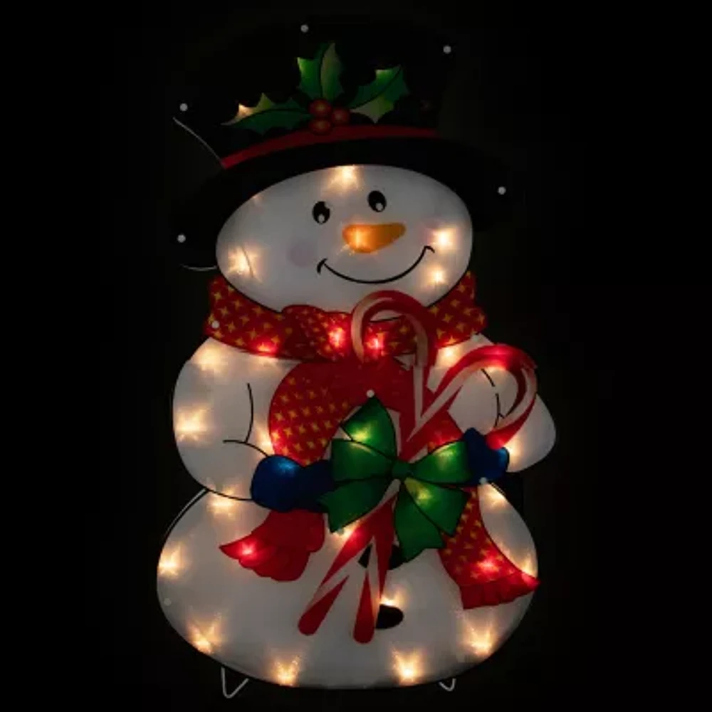 Northlight Prelit Snowman With Canes Christmas Yard Art