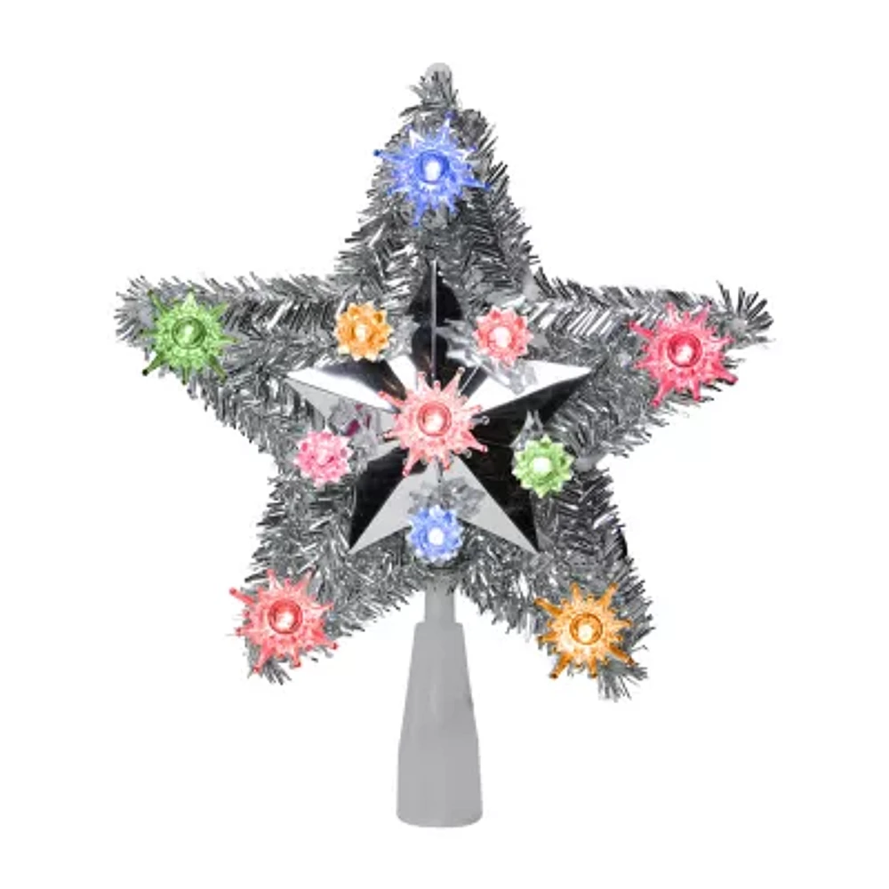 Northlight 9in Prelit Silver Star Christmas Tree Topper