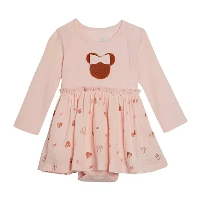 Baby Girls Embellished Long Sleeve Minnie Mouse A-Line Dress