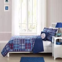 Laura Hart Kids Navy Plaid Patch Quilt Set With Decorative Pillow