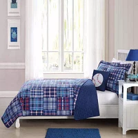 Laura Hart Kids Navy Plaid Patch Quilt Set With Decorative Pillow