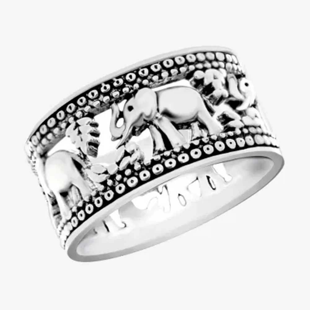 Sparkle Allure Elephant Womens 2MM Pure Silver Over Brass Band