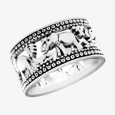 Sparkle Allure Elephant Womens 2MM Pure Silver Over Brass Band