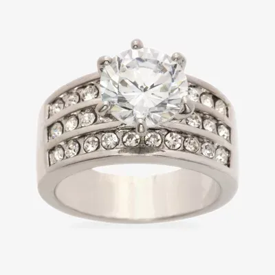 Sparkle Allure Crystal Pure Silver Over Brass Engagement Ring