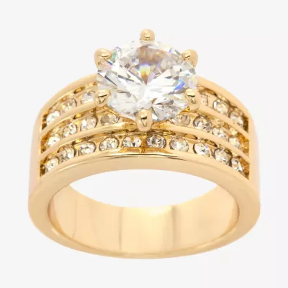 Sparkle Allure Womens White Crystal 14K Gold Over Brass Engagement Ring
