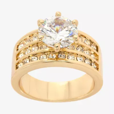Sparkle Allure Womens White Crystal 14K Gold Over Brass Engagement Ring
