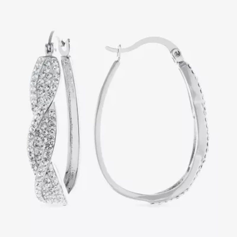 Sparkle Allure Crystal Pure Silver Over Brass Oval Hoop Earrings