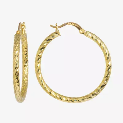 Silver Reflections 24K Gold Over Brass Round Hoop Earrings