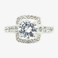 Sparkle Allure Crystal Pure Silver Over Brass Halo Engagement Ring