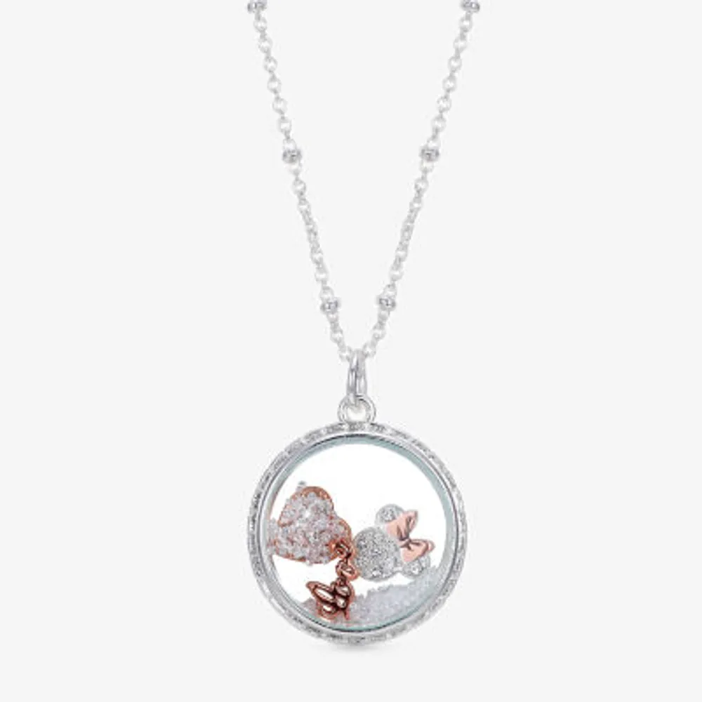 Disney Classics Crystal Pure Silver Over Brass 16 Inch Link Heart Minnie Mouse Pendant Necklace