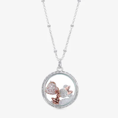 Disney Classics Crystal Pure Silver Over Brass 16 Inch Link Heart Minnie Mouse Pendant Necklace