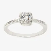 Sparkle Allure Cubic Zirconia Pure Silver Over Brass Halo Engagement Ring