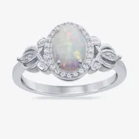 Enchanted Disney Fine Jewelry 1/10 CT. T.W. Diamond & Lab-Created Opal Sterling Silver Cocktail Ring