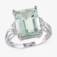 Womens Diamond Accent Genuine Green Quartz Sterling Silver Cocktail Ring