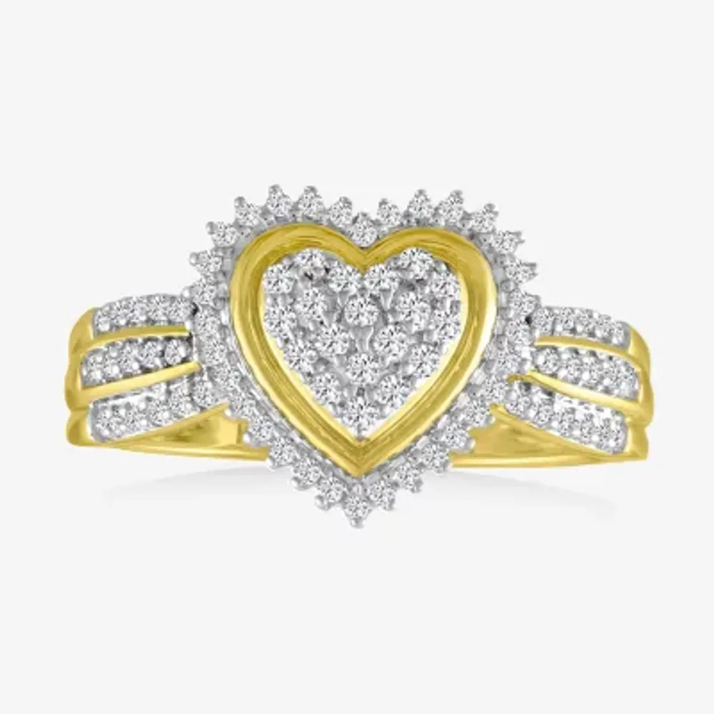 Womens 1/3 CT. T.W. Natural White Diamond 10K Gold Heart Halo Cocktail Ring