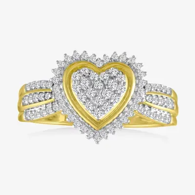 Womens 1/3 CT. T.W. Natural White Diamond 10K Gold Heart Halo Cocktail Ring