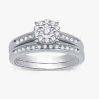 I Said Yes (H-I / I1) Womens 3/8 CT. T.W. Lab Grown White Diamond Sterling Silver Round Side Stone Halo Bridal Set