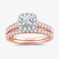 1 CT.T.W. Natural Diamond Cushion Halo Bridal Set 10K or 14K Gold