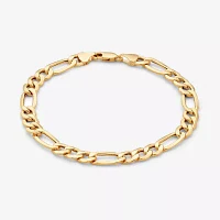 Mens 10K Gold 6.7mm 8.5" Hollow Figaro Bracelet 