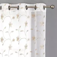 Regal Home Liam Embroidered Sheer Grommet Top Set of 2 Curtain Panel