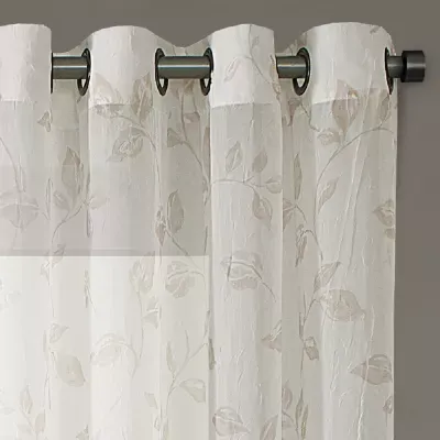 Regal Home Crushed Voile Leaves Print Grommet Top Sheer Single Curtain Panels