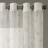 Regal Home Crushed Voile Leaves Print Sheer Grommet Top Single Curtain Panel