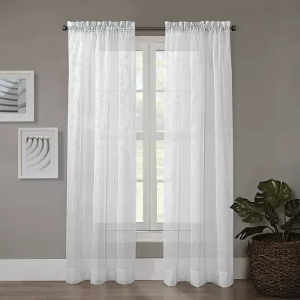 Regal Home Embroidered Voile Sheer Rod Pocket Single Curtain Panel