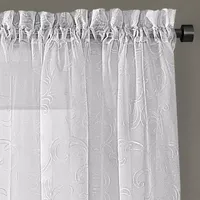 Regal Home Embroidered Voile Rod Pocket Sheer Single Curtain Panels