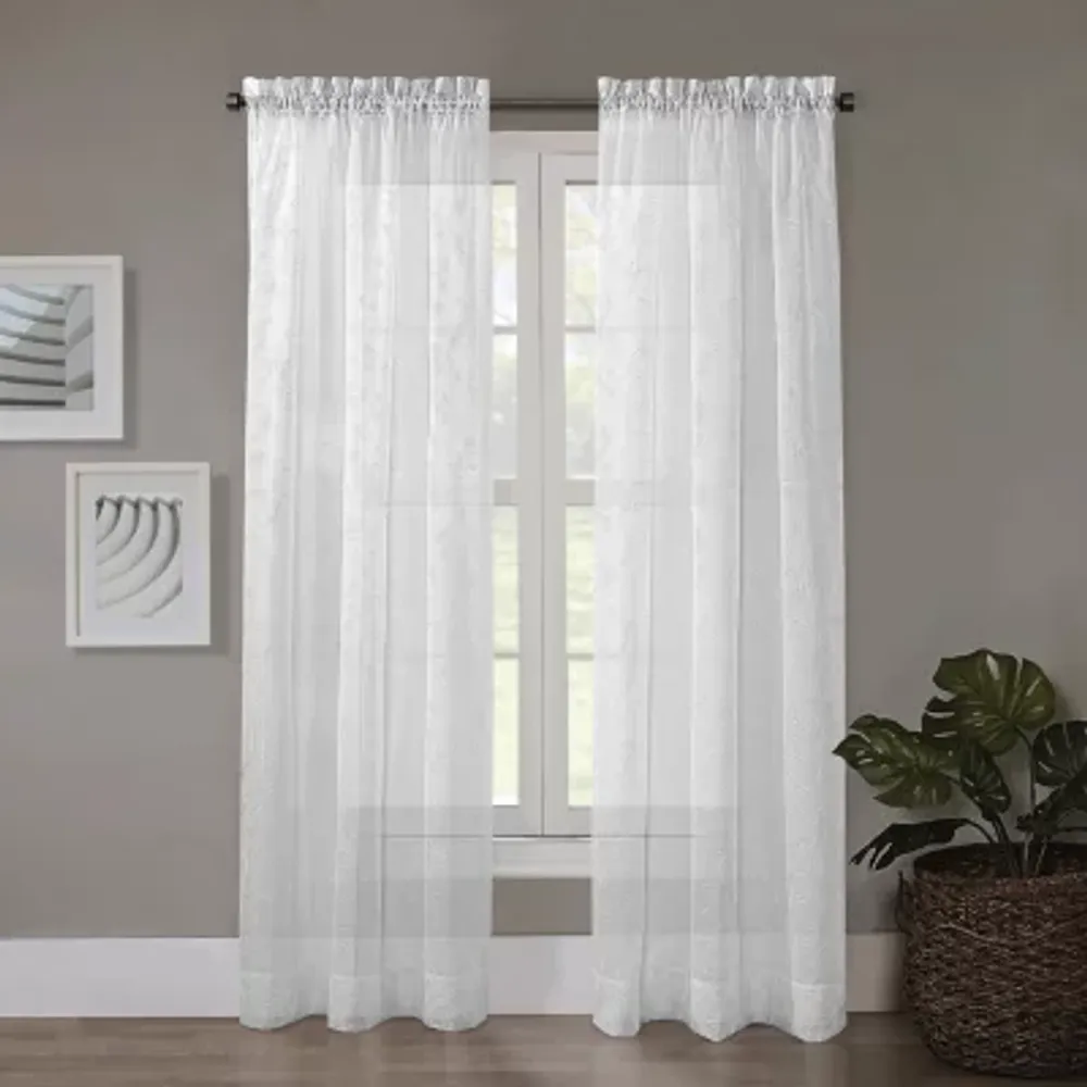 Regal Home Embroidered Voile Rod Pocket Sheer Single Curtain Panels