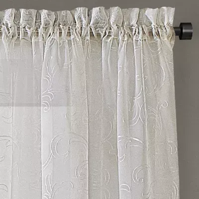 Regal Home Embroidered Voile Rod Pocket Sheer Single Curtain Panels