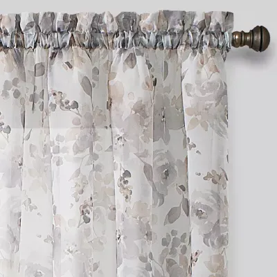 Regal Home Floral Printed Voile Rod Pocket Sheer Single Curtain Panels