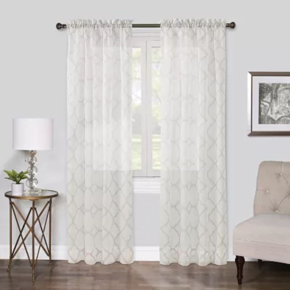 Regal Home Fret Printed Voile Sheer Rod Pocket Single Curtain Panel