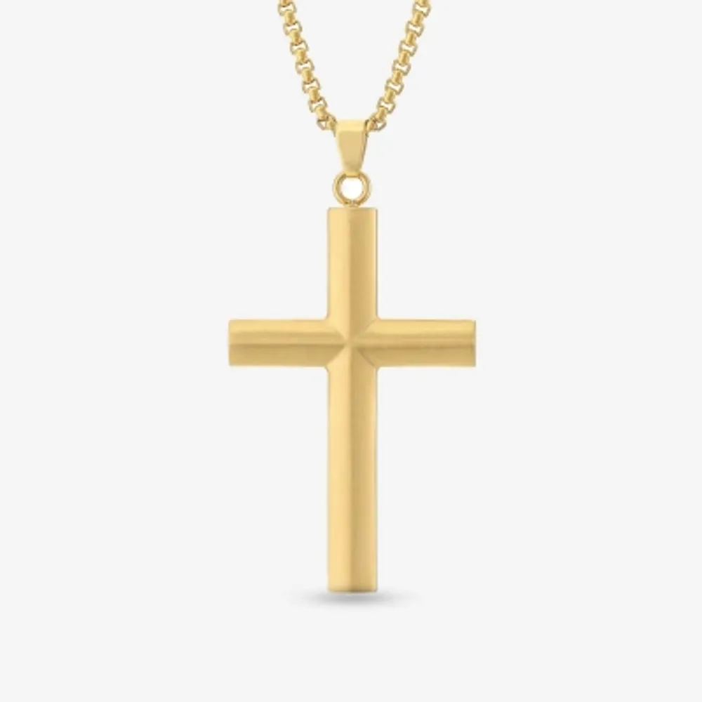 Mens Gold Ion Plated Stainless Steel Cross Pendant Necklace