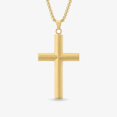 Mens Gold Ion Plated Stainless Steel Cross Pendant Necklace