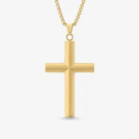 Mens Gold Ion Plated Stainless Steel Cross Pendant Necklace