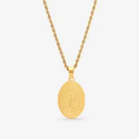 Steeltime Lady Of Guadalupe Mens 18K Gold Over Stainless Steel Oval Pendant Necklace