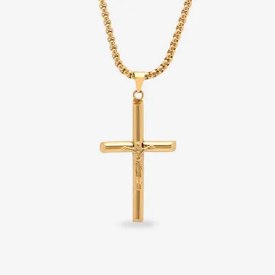 Steeltime Mens 18K Gold over Stainless Steel Cruifix Cross Pendant Necklace