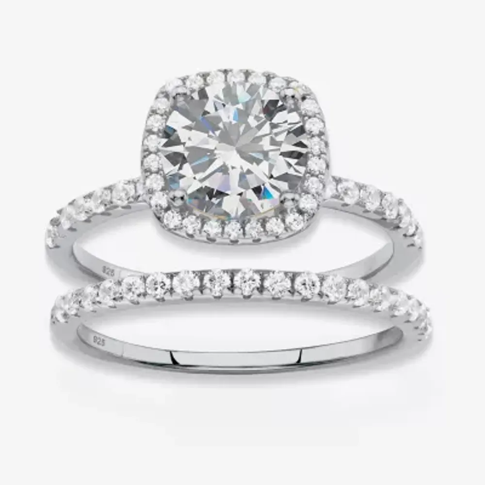 DiamonArt® Womens 2 3/4 CT. T.W. White Cubic Zirconia Platinum Over Silver Round Bridal Set