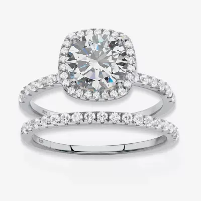 DiamonArt® Womens 2 3/4 CT. T.W. White Cubic Zirconia Platinum Over Silver Round Bridal Set