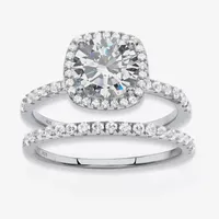 DiamonArt® Womens / CT. T.W. White Cubic Zirconia Platinum Over Silver Round Bridal Set