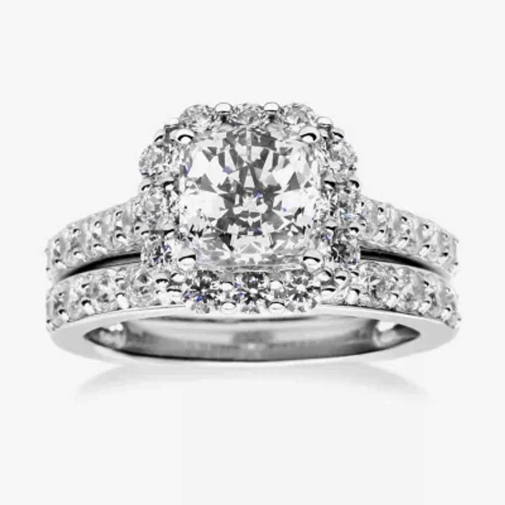 100 Facets by DiamonArt® 3.11 CT. T.W. Cubic Zirconia Halo Bridal Set