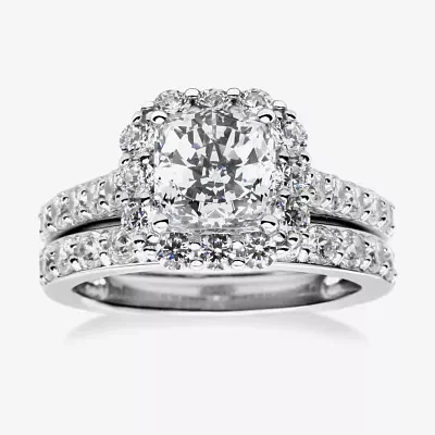 100 Facets by DiamonArt® 3.11 CT. T.W. Cubic Zirconia Halo Bridal Set